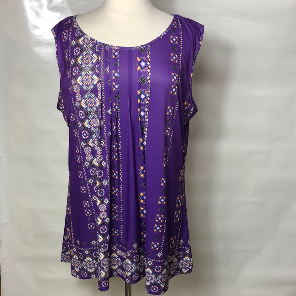 LILY FIRMIANA PURPLE MEDALLION SLEEVELESS PINTUCK TUNIC TOP PLUS SIZE 4XL